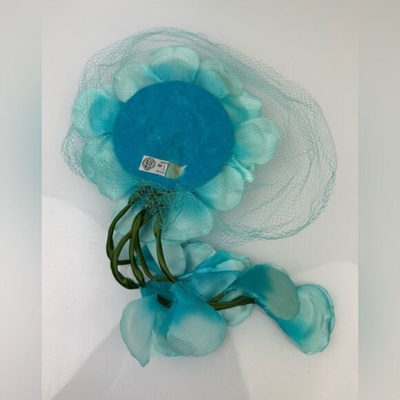 VTG Union Made USA Blue Flower Hat Fascinator Hair Piece Hanging Petals Unique main image 4